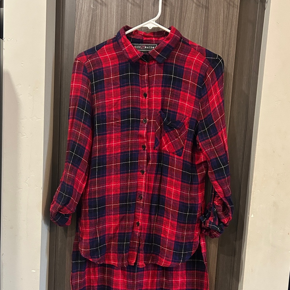 Red and Black Plaid Button-Up Shirt